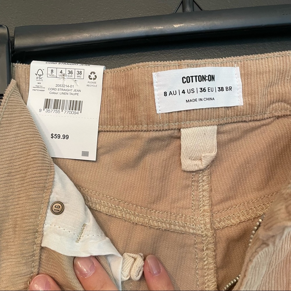 NWT Cotton On women’s corduroy straight jean in taupe linen - Picture 2 of 2